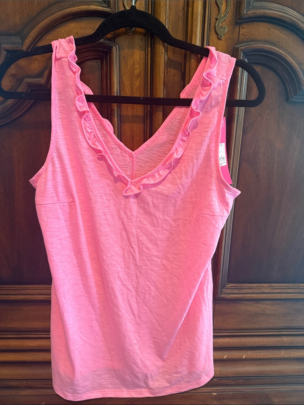 Lilly Pulitzer Bright Pink V-Neck Ruffle Tank